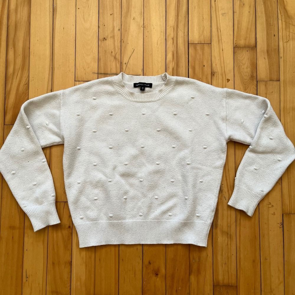 Kendall + Kylie White Bobble Dot Crew Neck Sweater XS TP